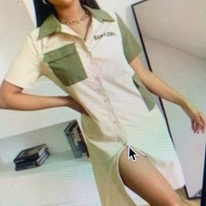 Contrast Panel Button Front Shirt Dress